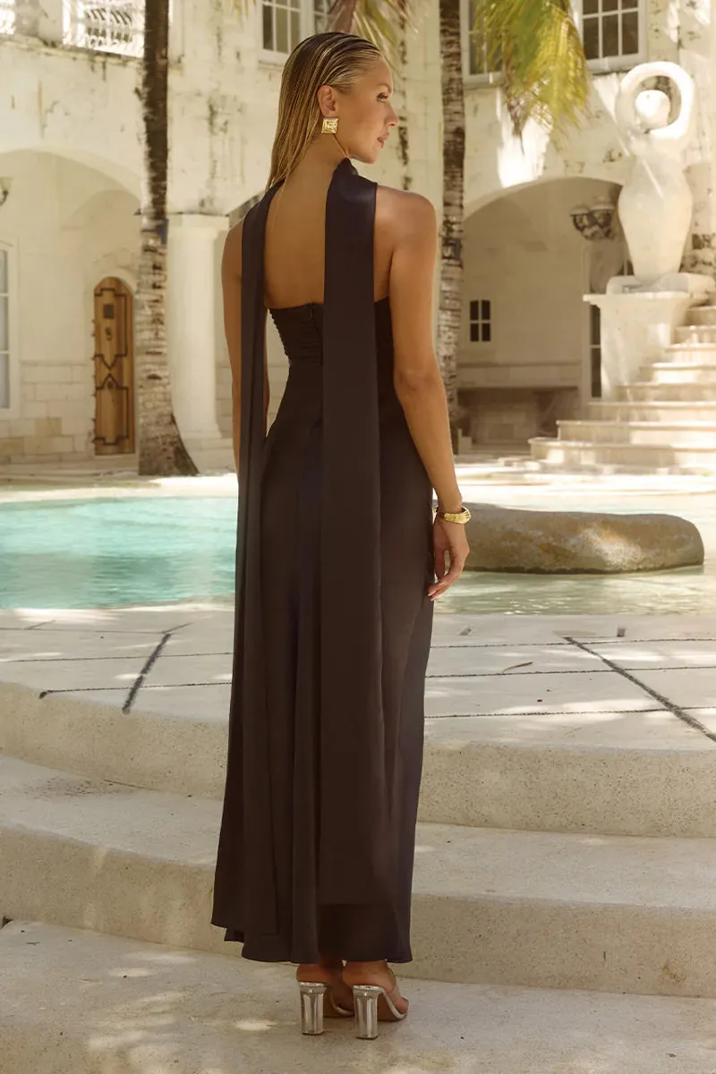 Elsa Scarf Satin Maxi Dress fall breeze