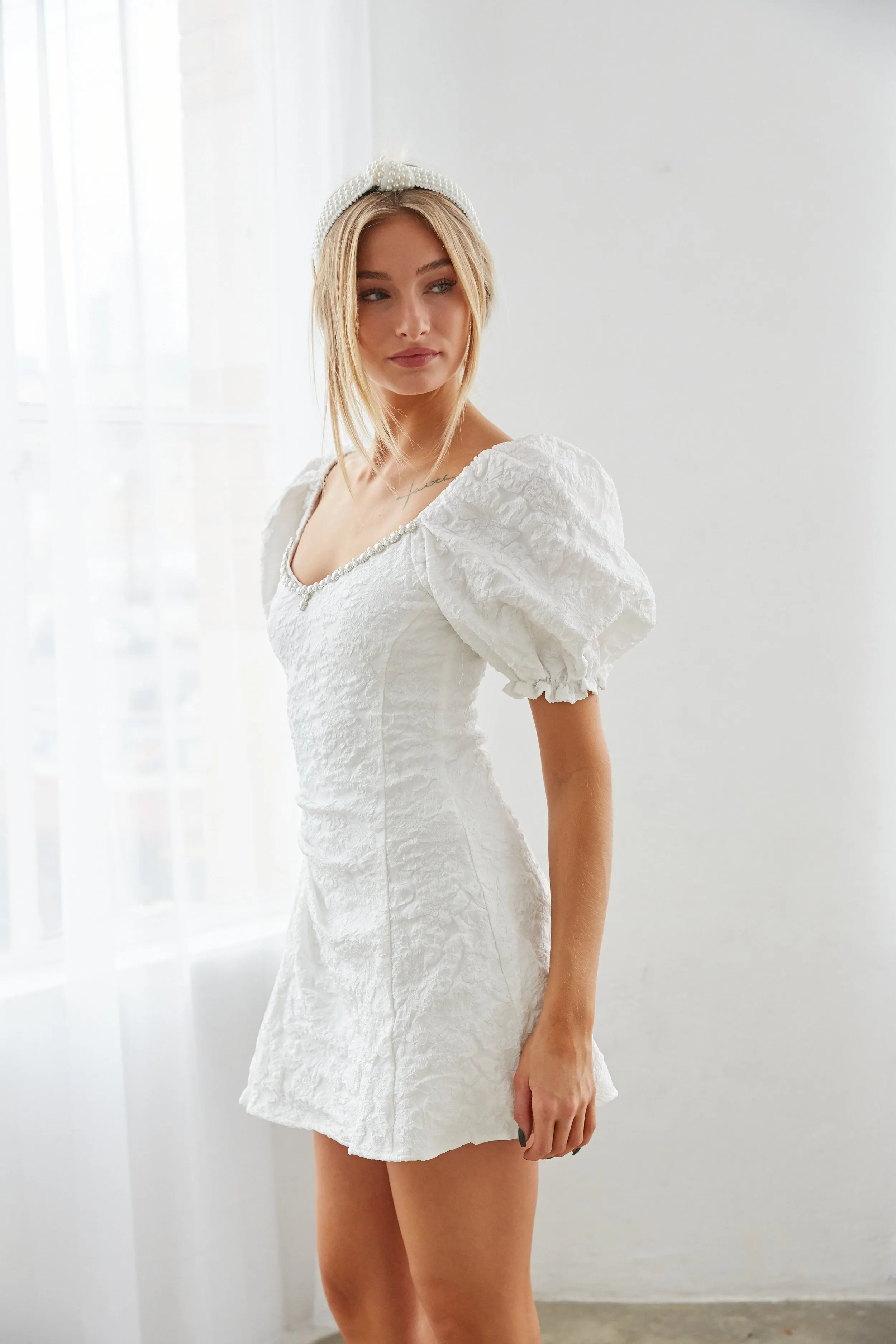 Emerson Puff Sleeve Mini Dress weekend mood