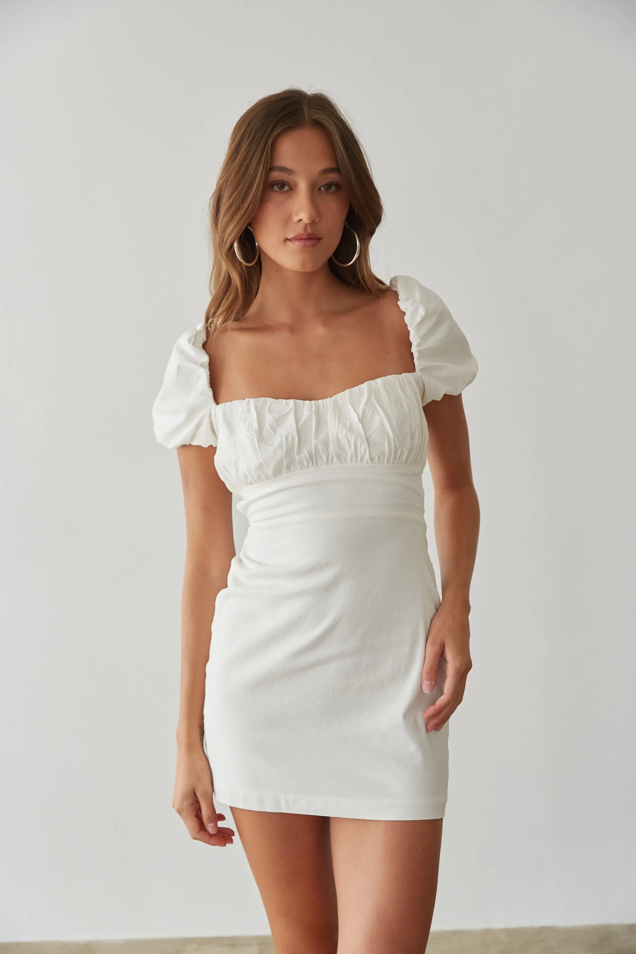 Emma Open Back Puff Sleeve Mini Dress wrap waist