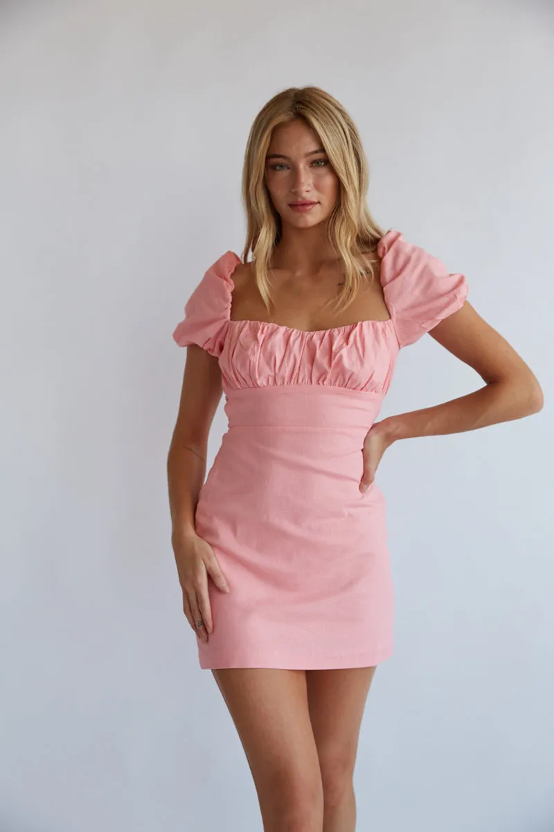 Emma Open Back Puff Sleeve Mini Dress wrap waist