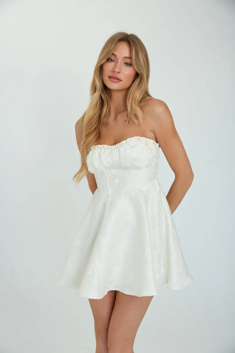 Emme Strapless Jacquard Bustier Mini Dress cozy touch