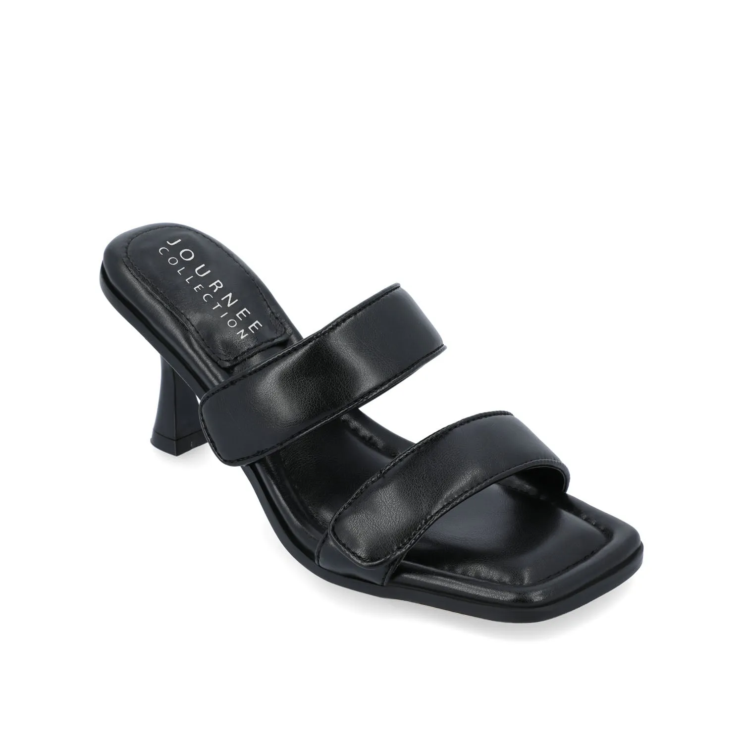 ESSEY HEELED DUAL STRAP SANDALS IN FAUX LEATHER picnic step