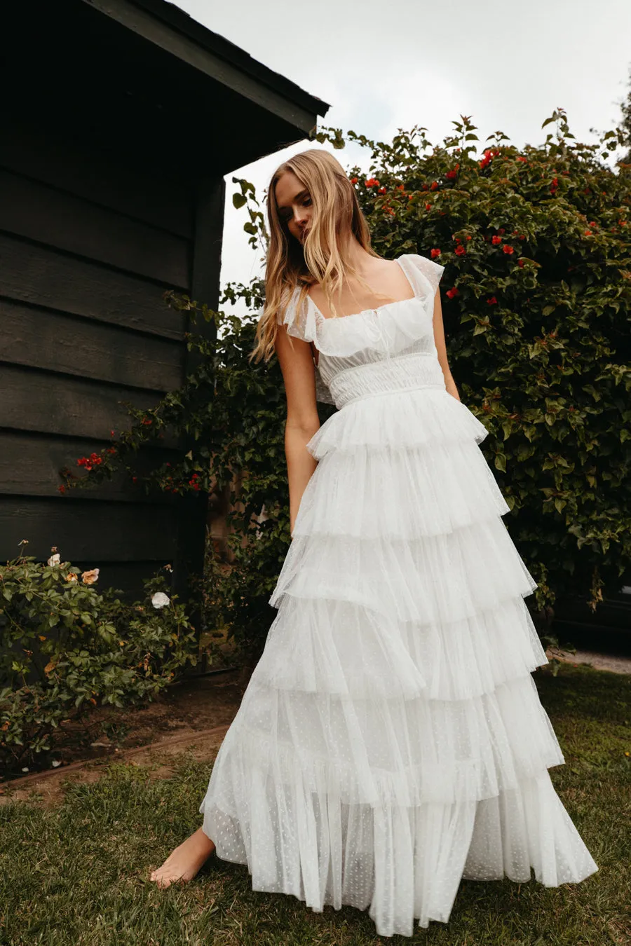 Evalyn Tiered Ruffle Maxi Dress fit body