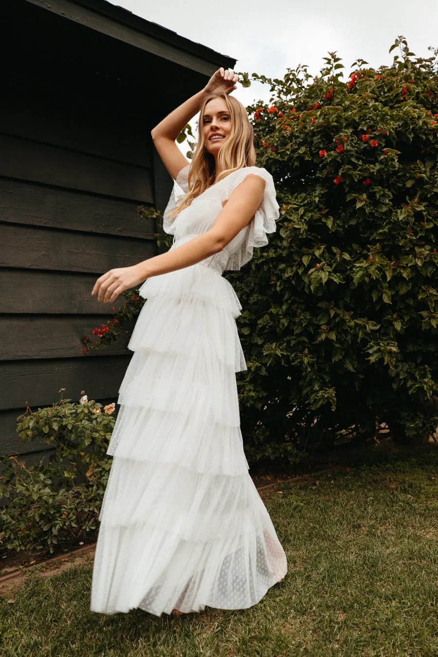 Evalyn Tiered Ruffle Maxi Dress fit body