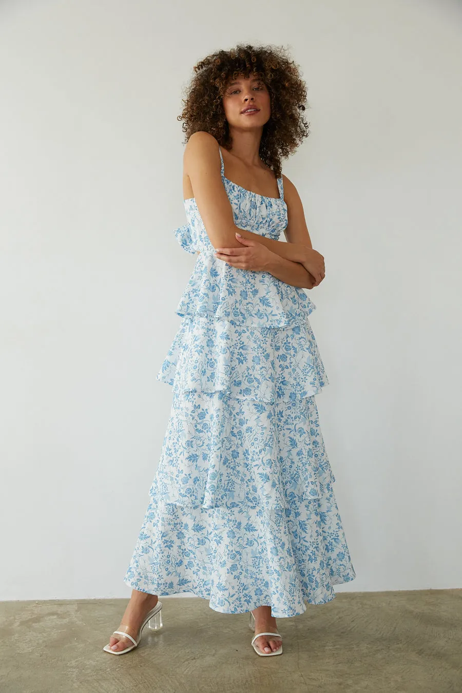 Everlee Bustier Tiered Maxi Dress pure tone