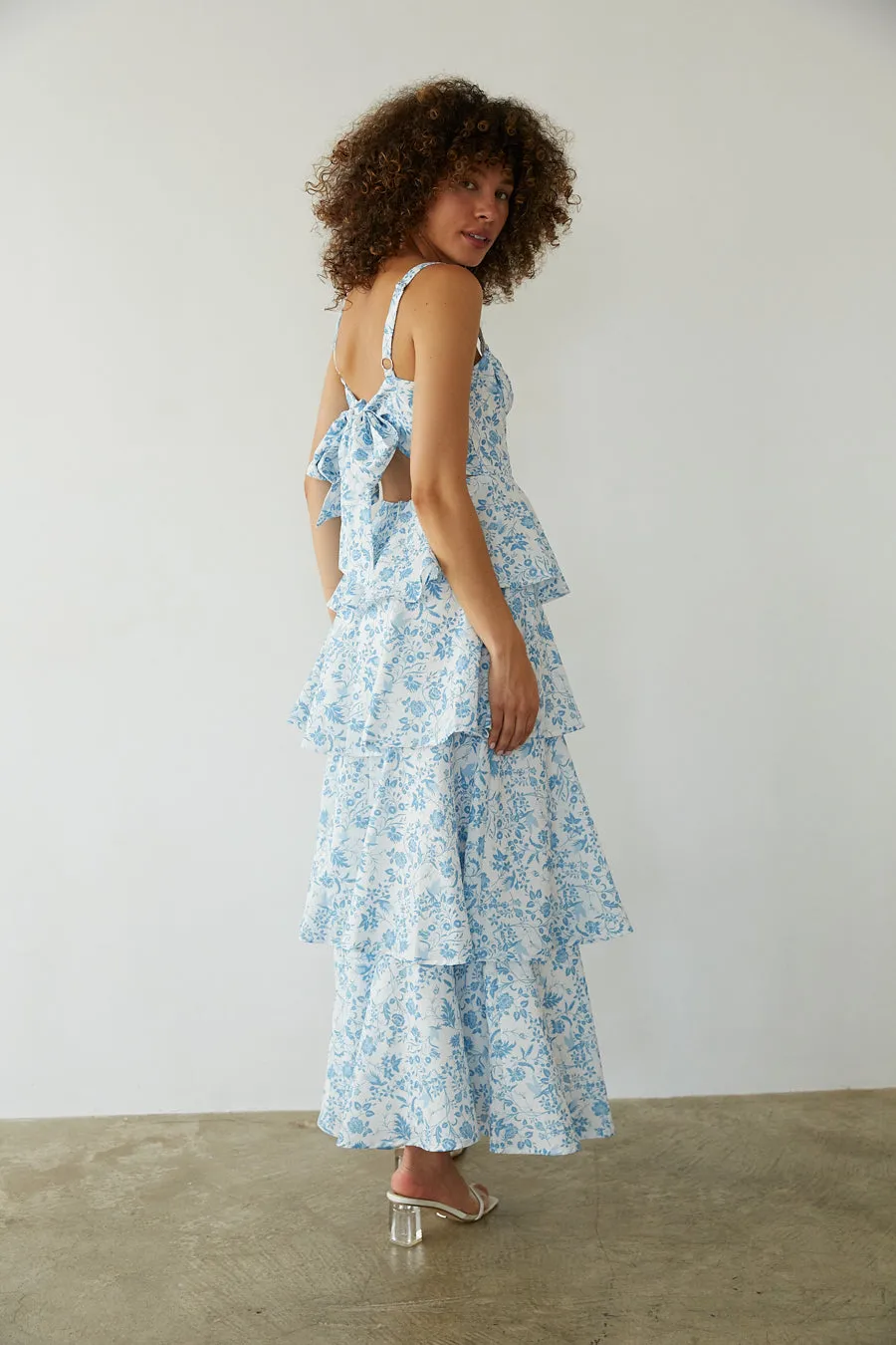 Everlee Bustier Tiered Maxi Dress pure tone