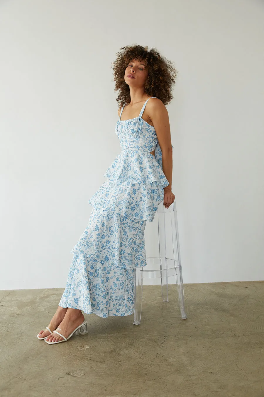 Everlee Bustier Tiered Maxi Dress pure tone