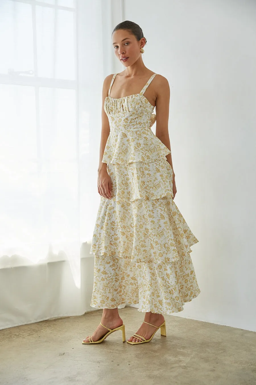 Everlee Bustier Tiered Maxi Dress pure tone