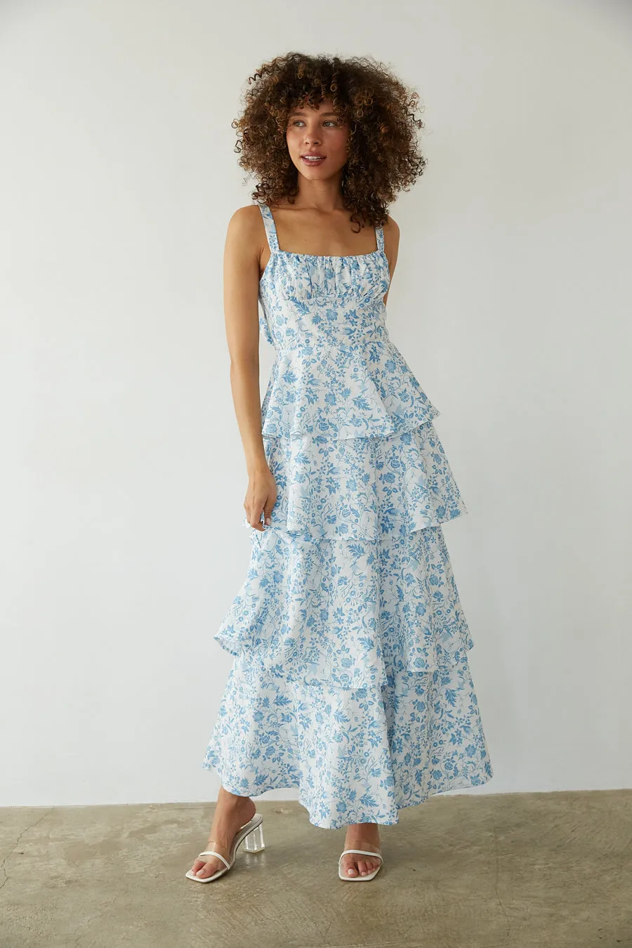 Everlee Bustier Tiered Maxi Dress pure tone