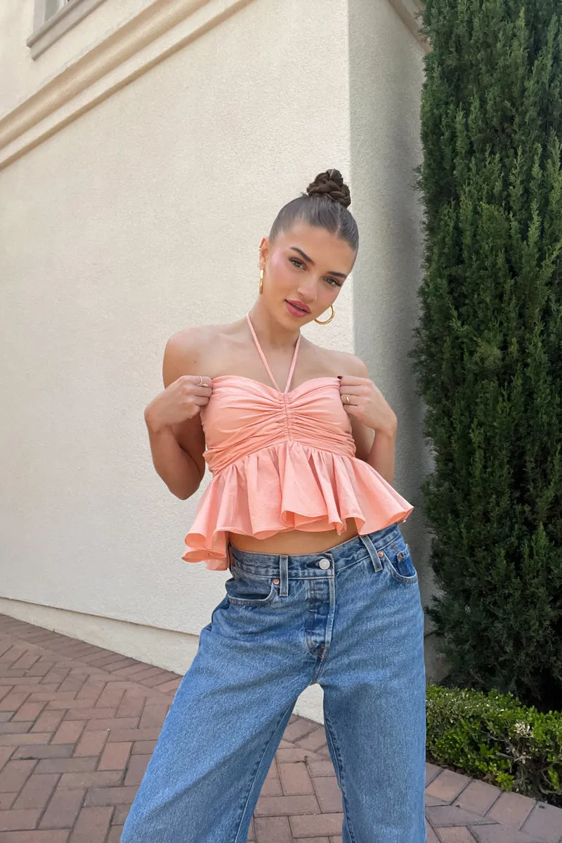 Fara Peplum Halter Top fall tone
