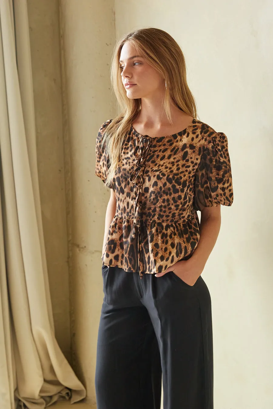 Farrah Tie Front Puff Sleeve Blouse spring soft