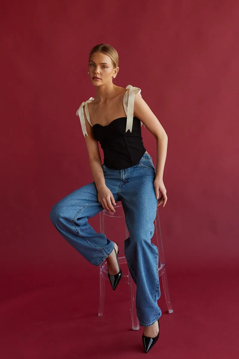Felicity Contrast Ribbon Bustier Top grace touch