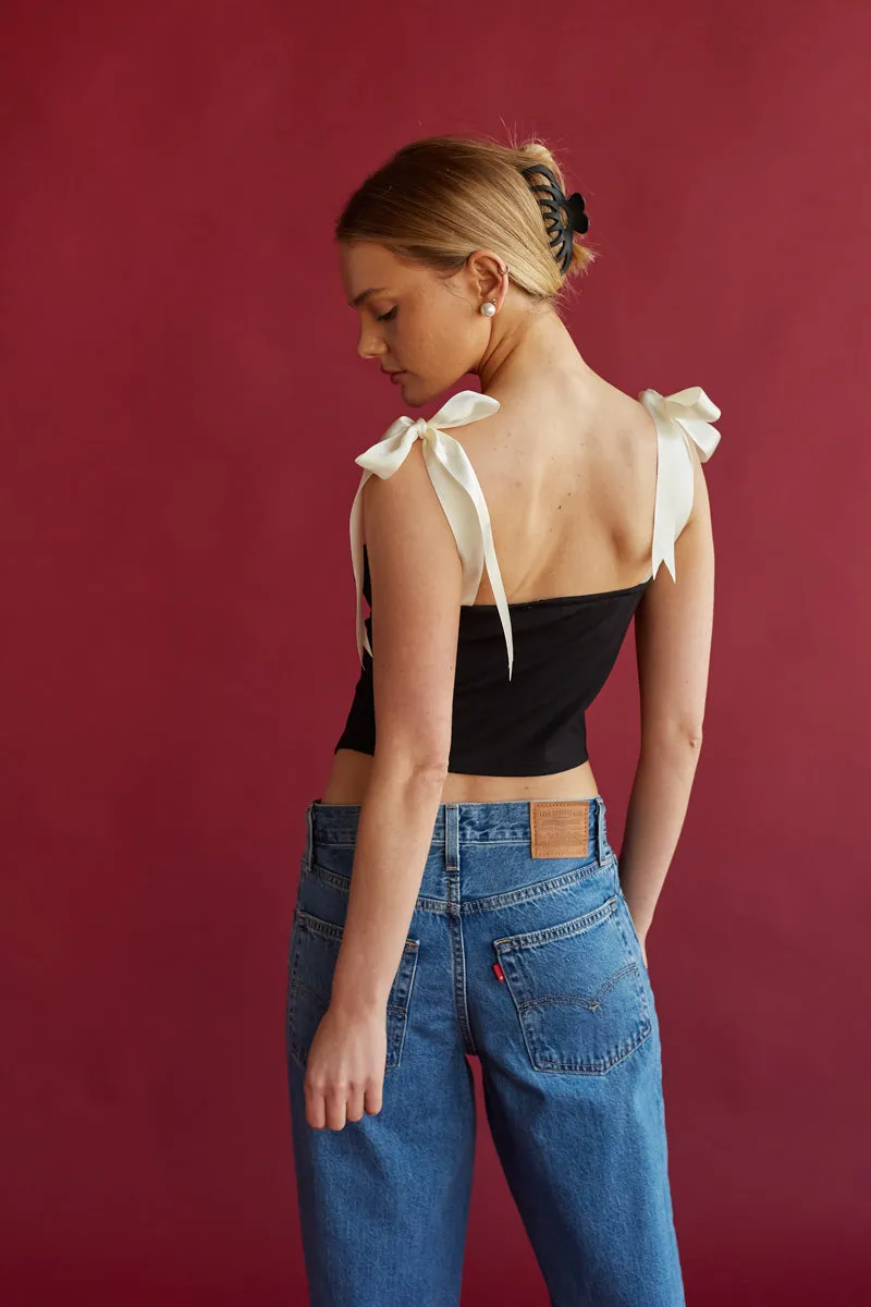Felicity Contrast Ribbon Bustier Top grace touch