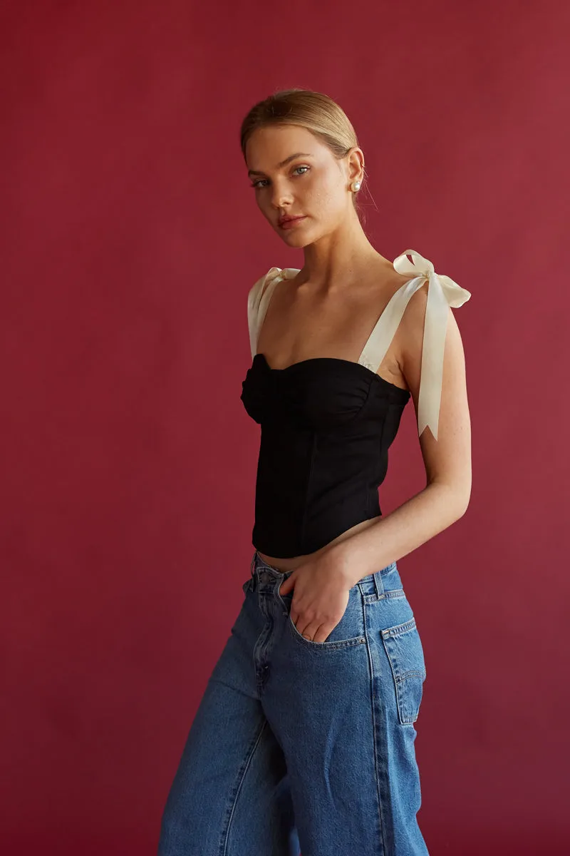 Felicity Contrast Ribbon Bustier Top grace touch