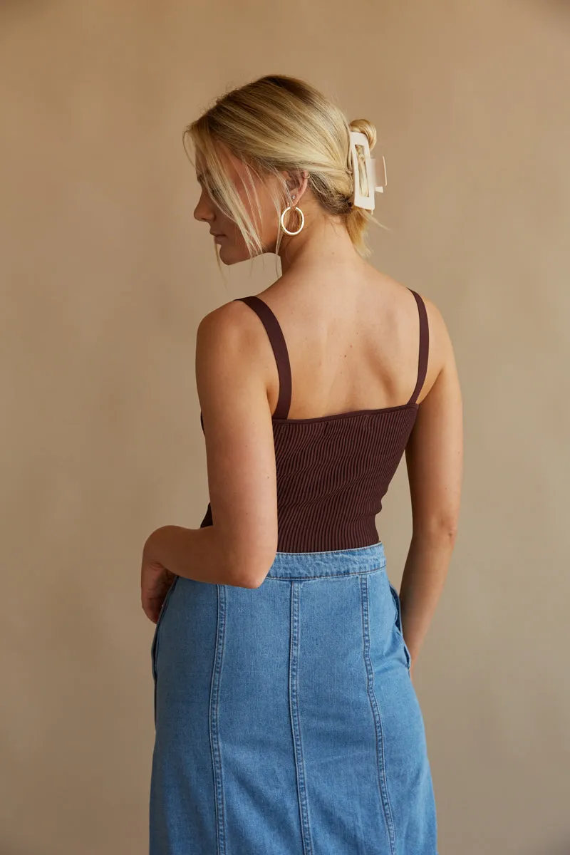 Fiore Ribbed Bustier Crop Top tie shoulder