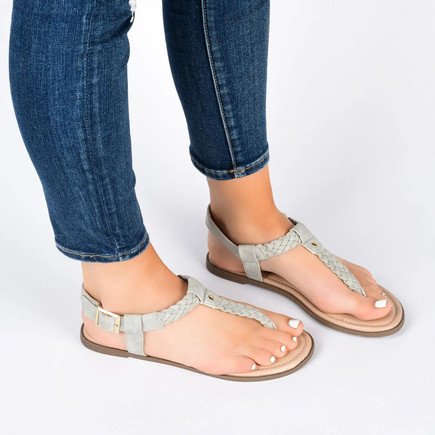 GENEVIVE T-STRAP SANDALS IN FAUX LEATHER fall step