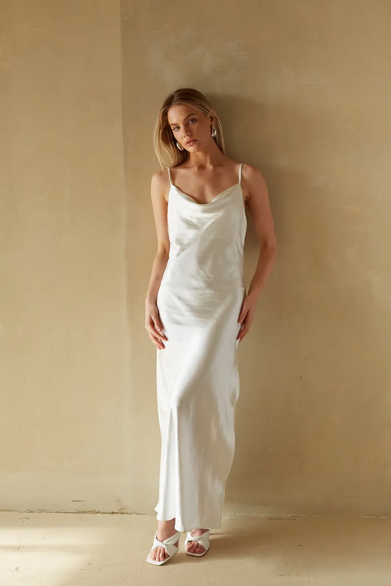 Giselle Satin Cowl Neck Maxi Dress sunset view