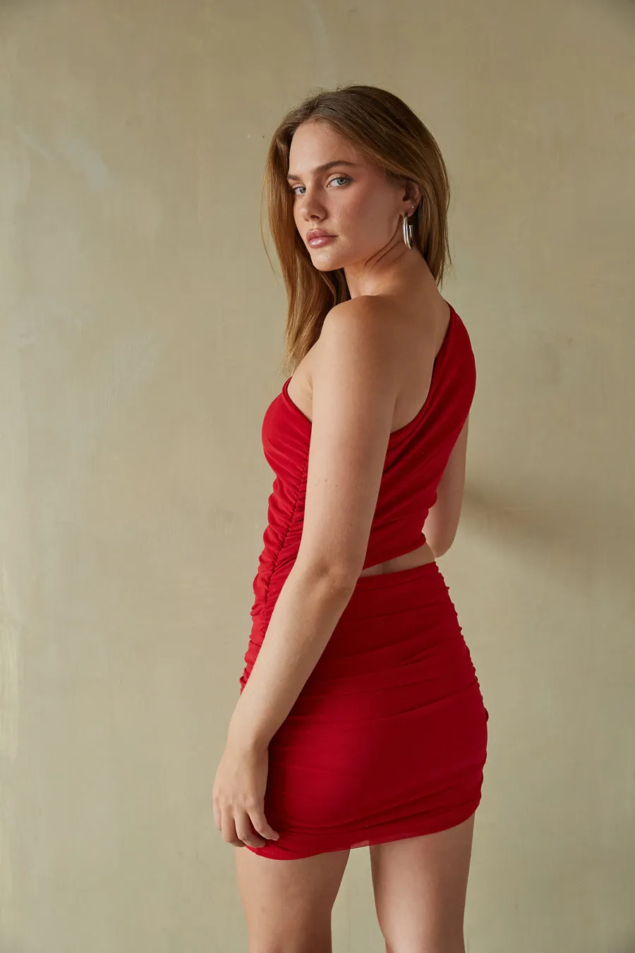 Gloria One Shoulder Mesh Cutout Mini Dress snow cream