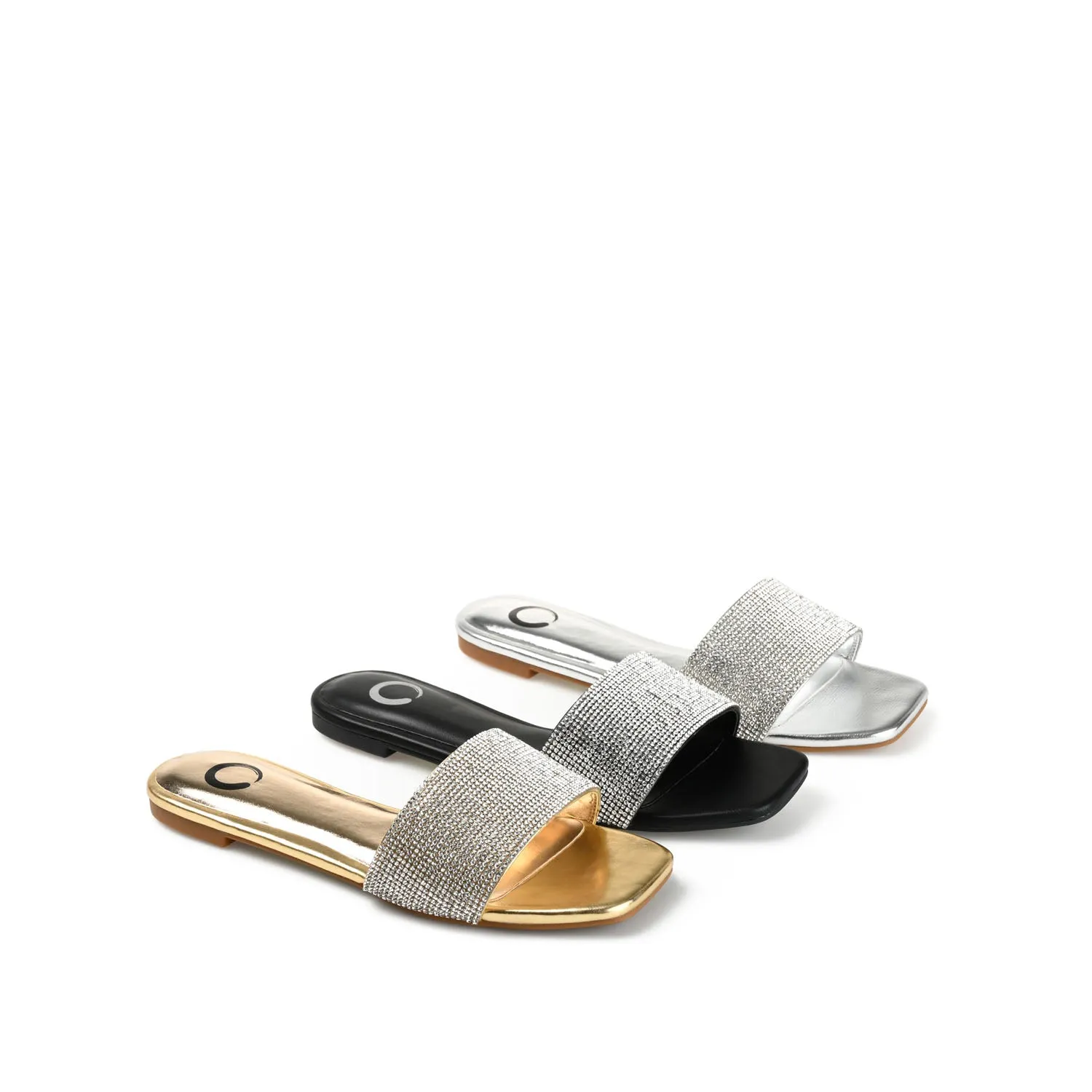GRAYCE SLIDE SANDALS IN GLITTER MATERIAL wide foot