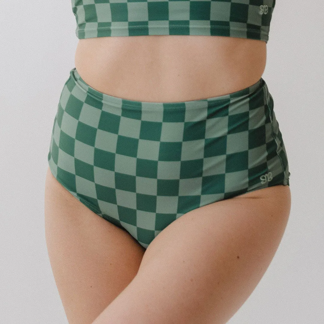 Green Check High-Waisted Bottoms sand walk