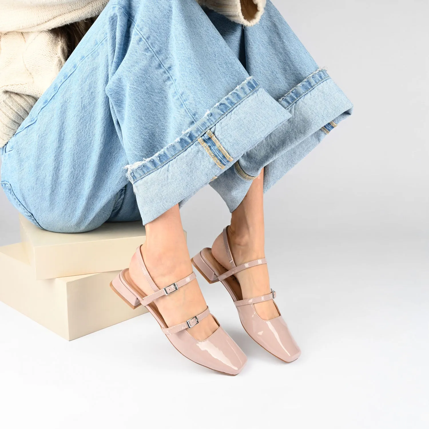 GRETCHENN HEELED FLATS IN FAUX LEATHER blush pink