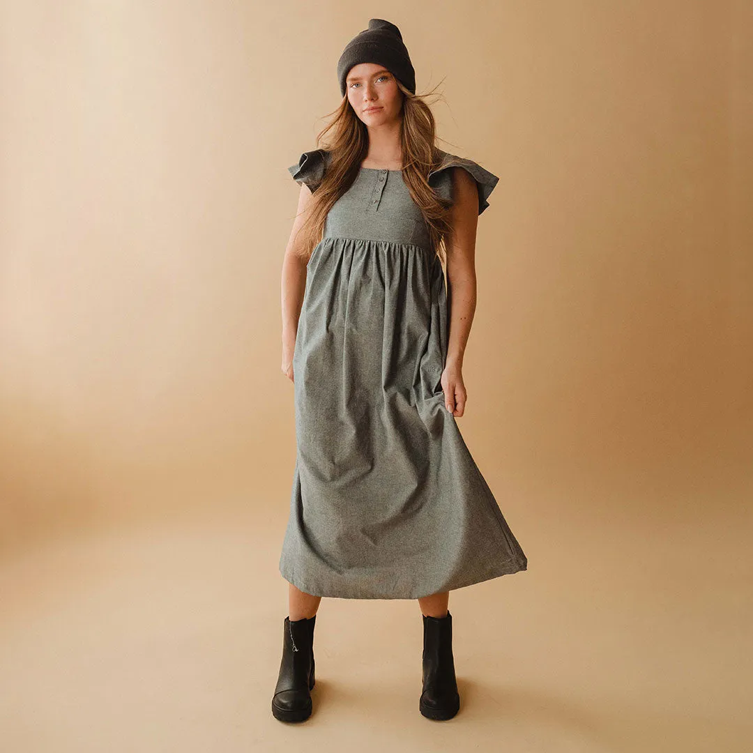 Hailey Maxi Dress, Black Chambray sheer veil