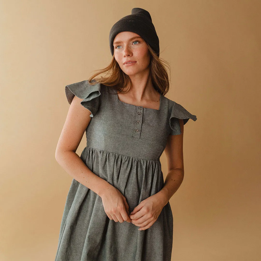 Hailey Maxi Dress, Black Chambray sheer veil