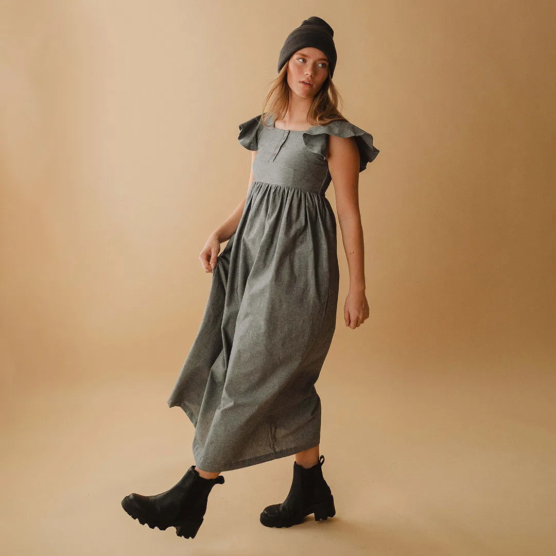Hailey Maxi Dress, Black Chambray sheer veil