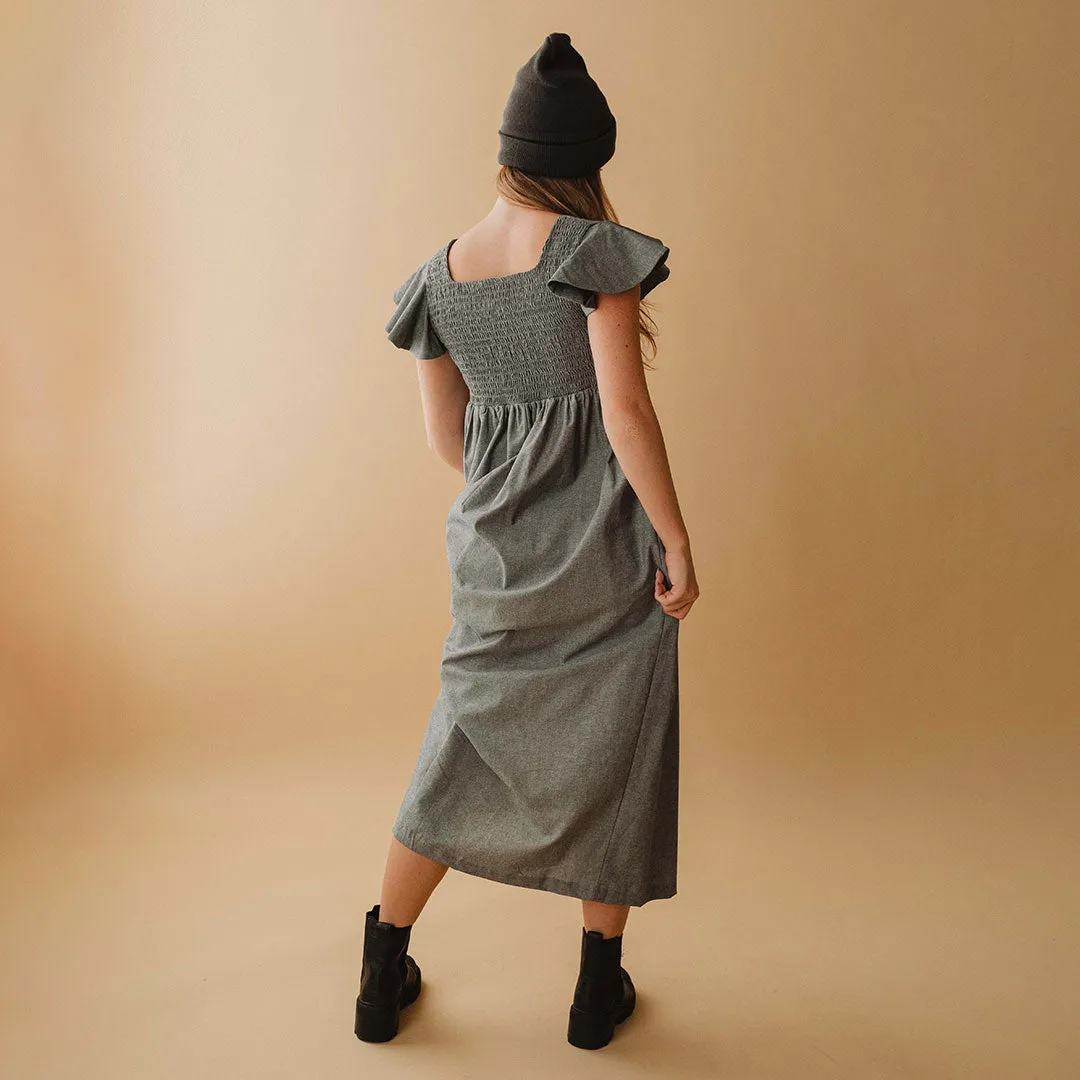 Hailey Maxi Dress, Black Chambray sheer veil