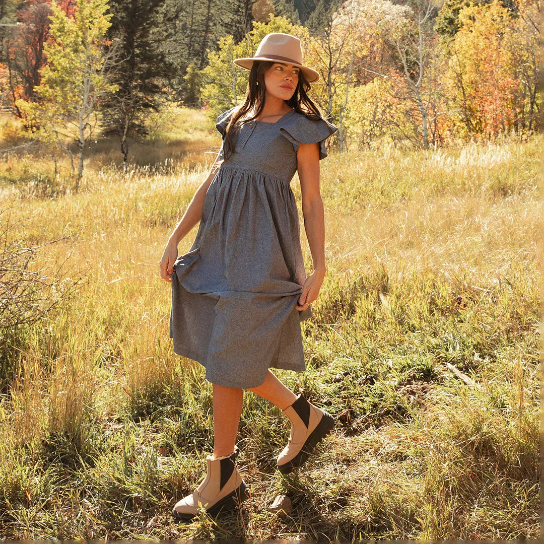 Hailey Maxi Dress, Black Chambray sheer veil