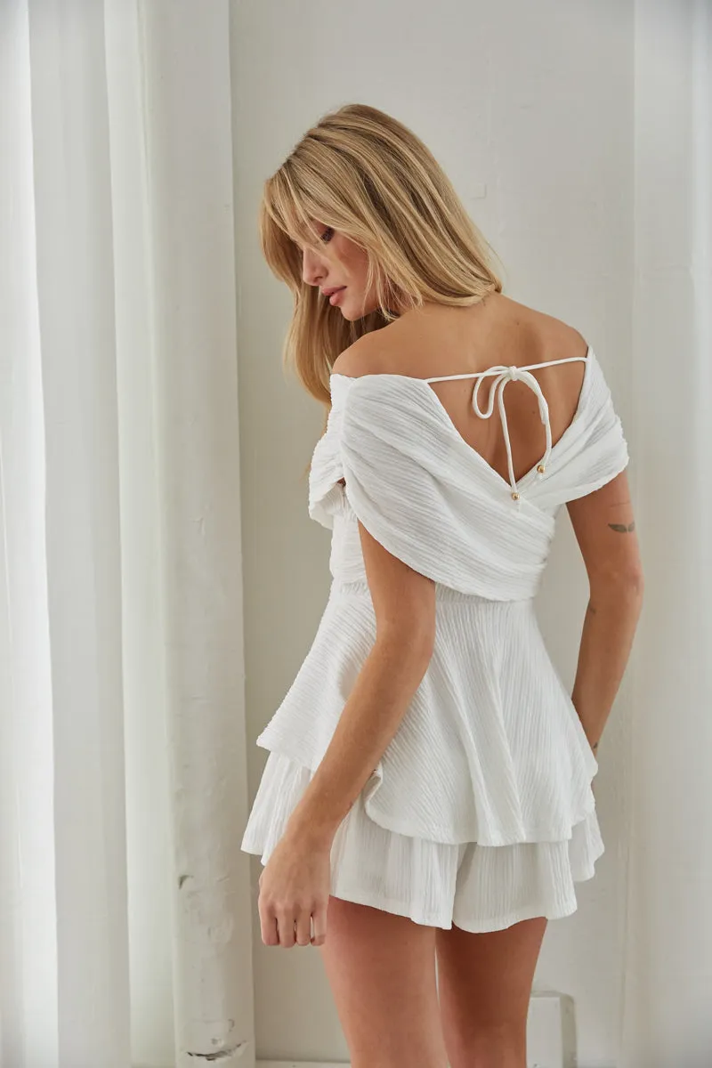 Hannah Plisse Criss Cross Ruffle Romper simple curve