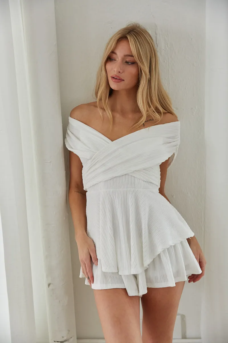Hannah Plisse Criss Cross Ruffle Romper simple curve