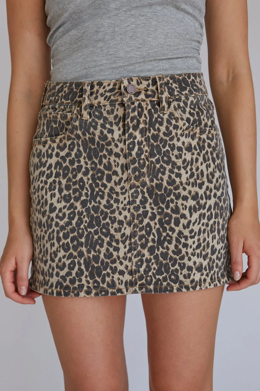 Harlow Leopard Denim Mini Skirt french mode