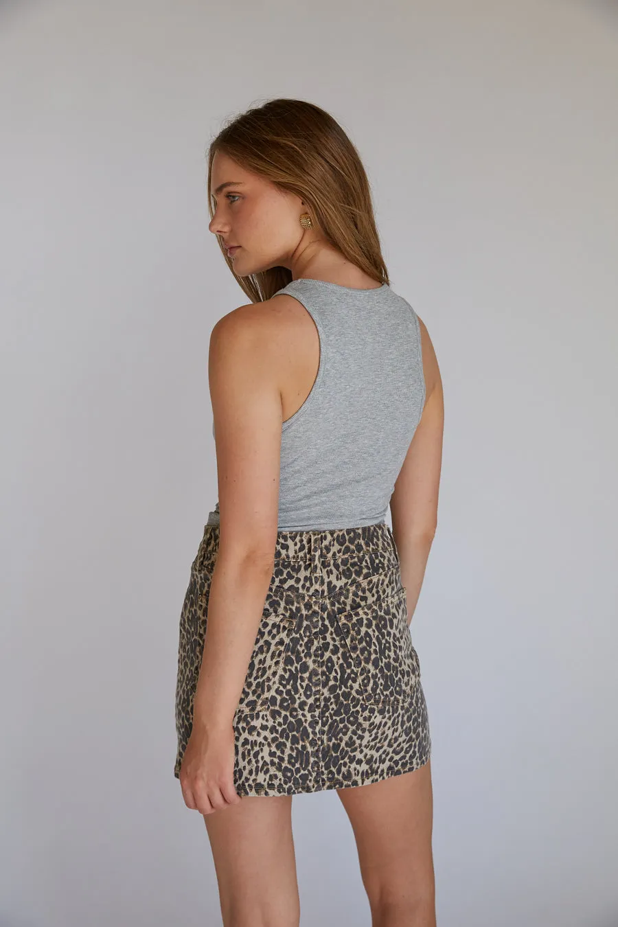 Harlow Leopard Denim Mini Skirt french mode