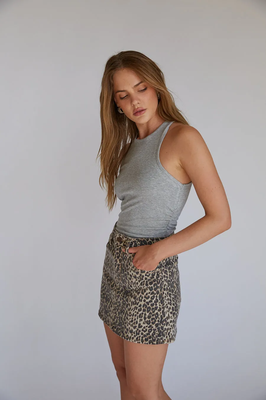 Harlow Leopard Denim Mini Skirt french mode