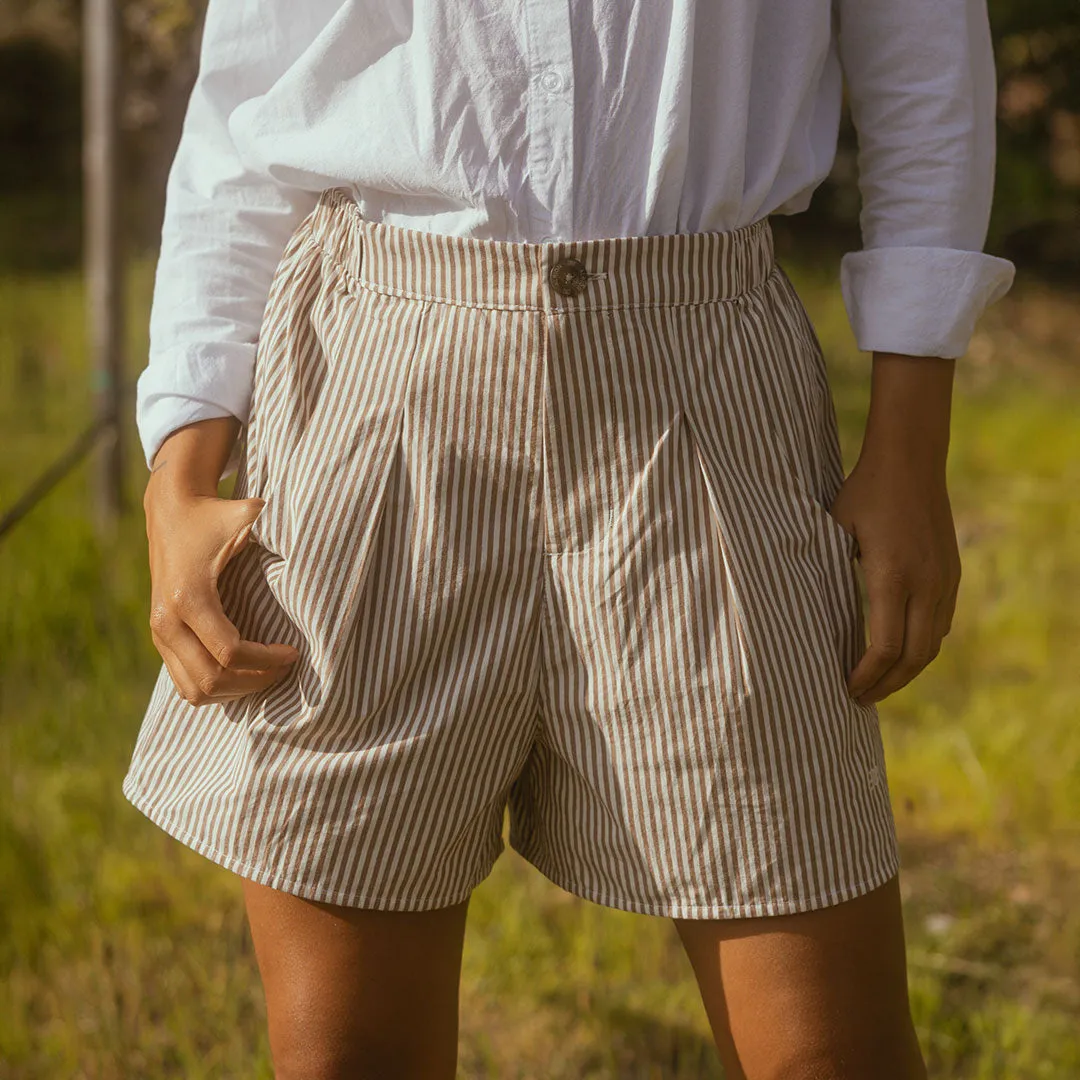 Harvest Shorts, Brown and White Stripe breezy hug