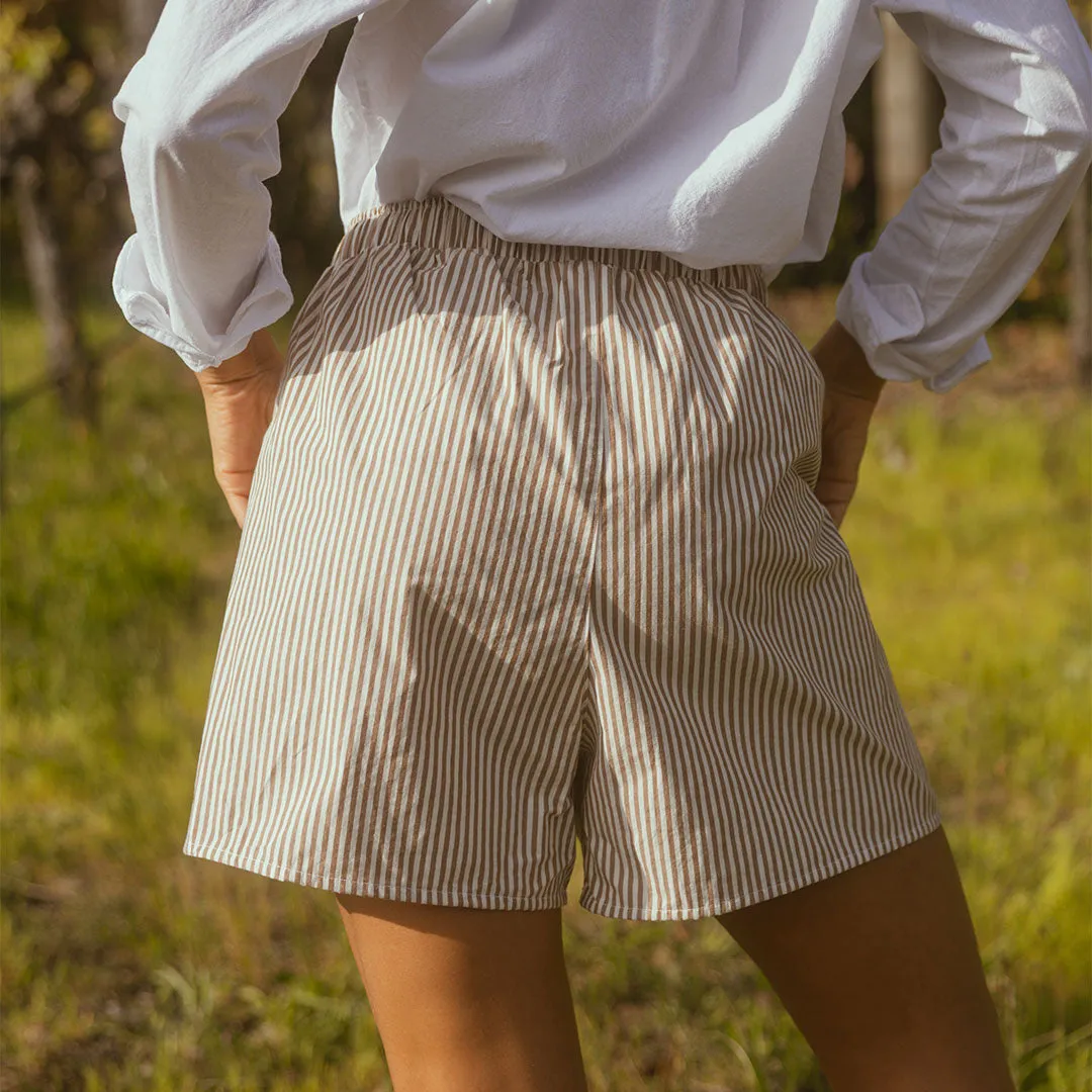 Harvest Shorts, Brown and White Stripe breezy hug