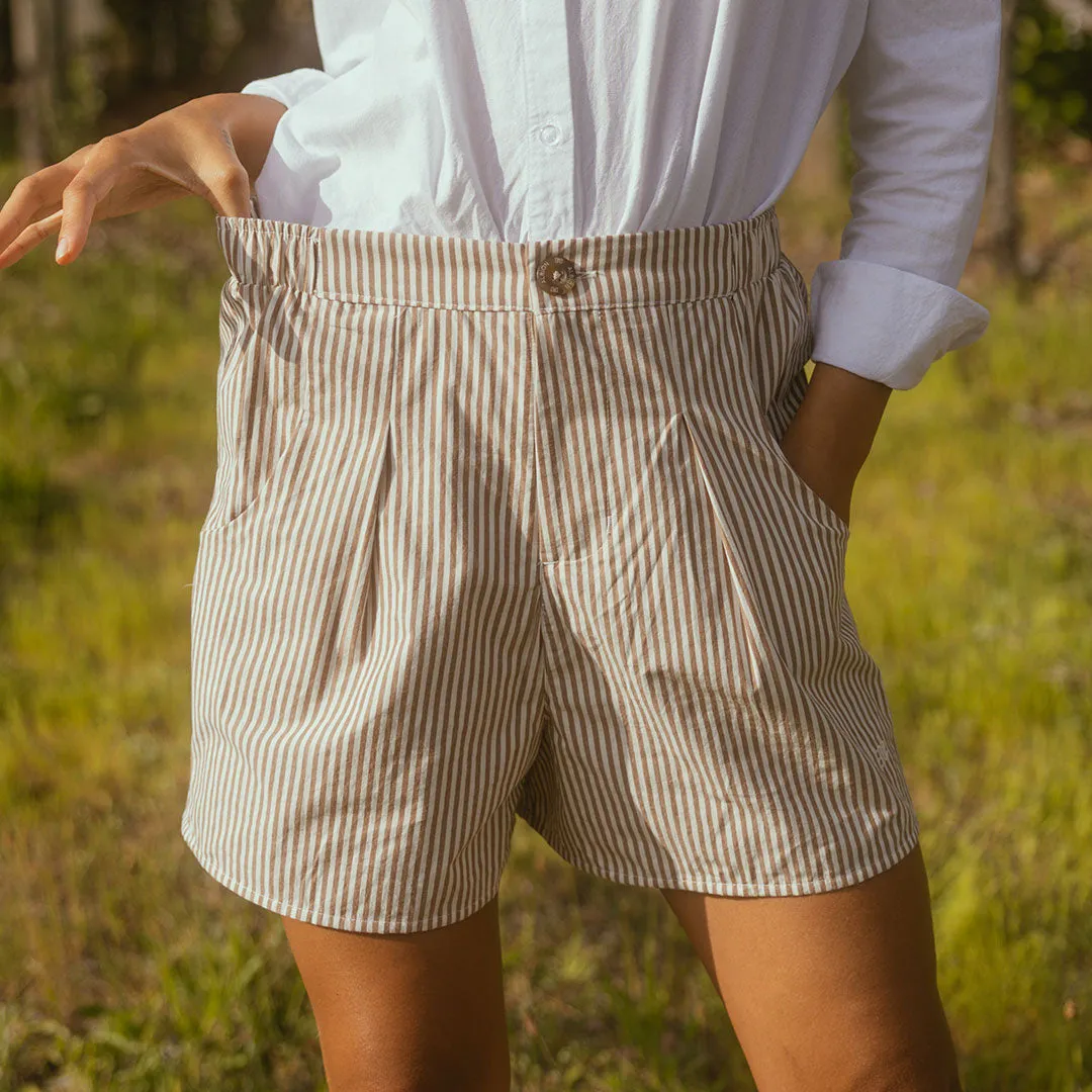 Harvest Shorts, Brown and White Stripe breezy hug