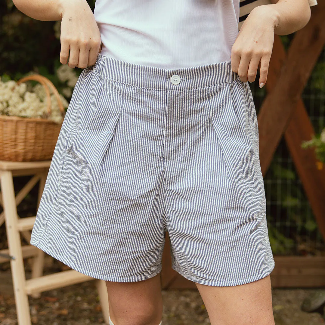 Harvest Shorts, Navy Seersucker travel pick