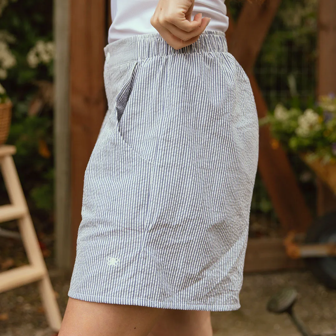 Harvest Shorts, Navy Seersucker travel pick