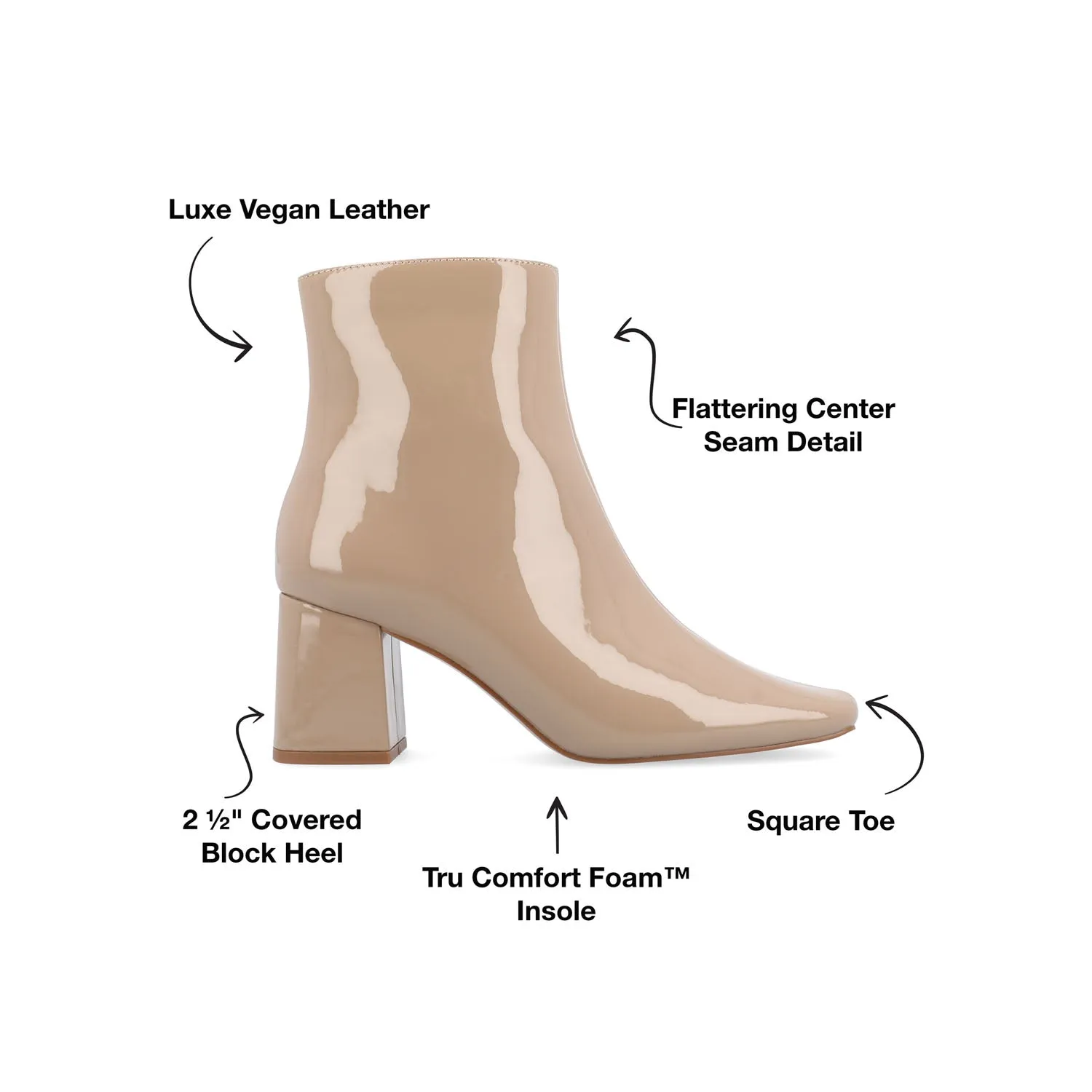 HAYLINN SQUARE TOE BOOTIES IN PATENT cabin cozy