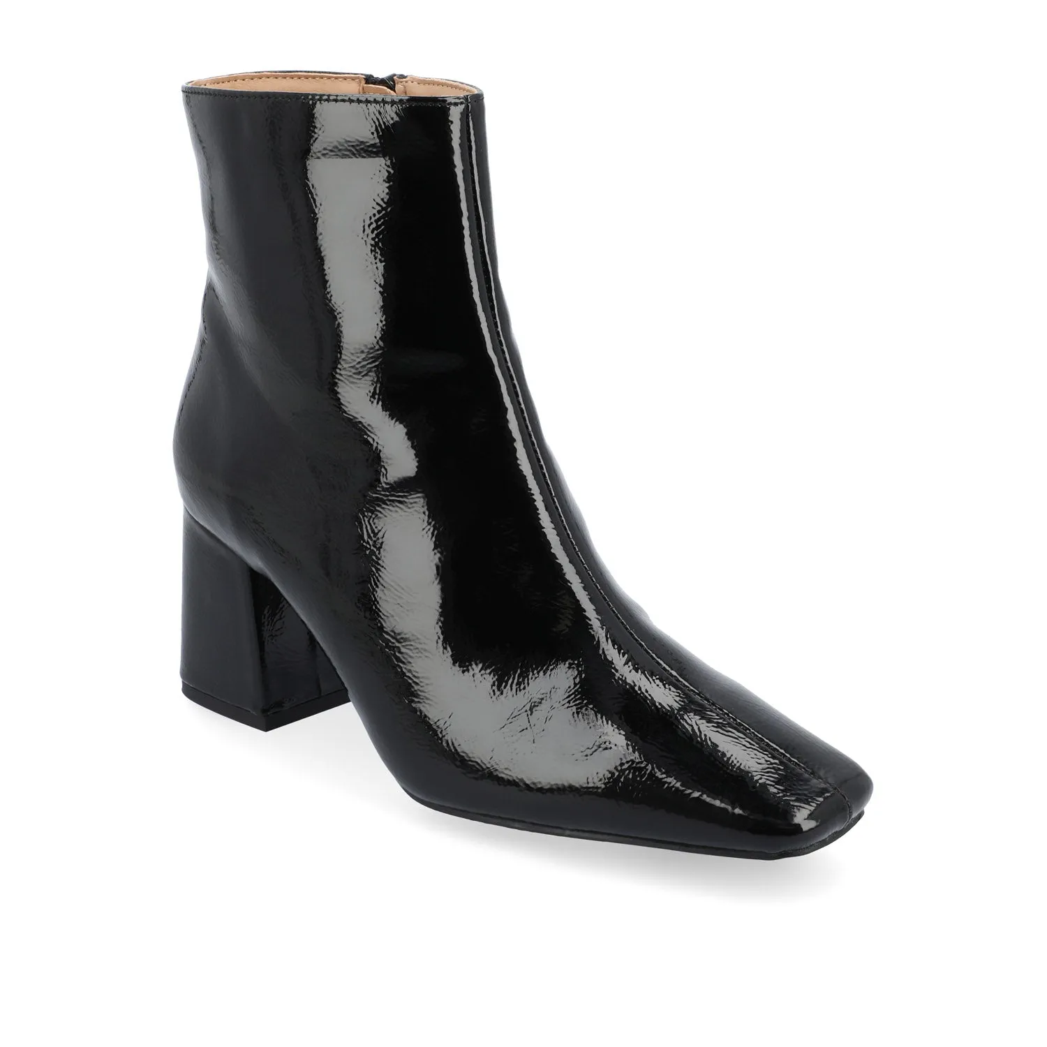 HAYLINN SQUARE TOE BOOTIES IN PATENT cabin cozy