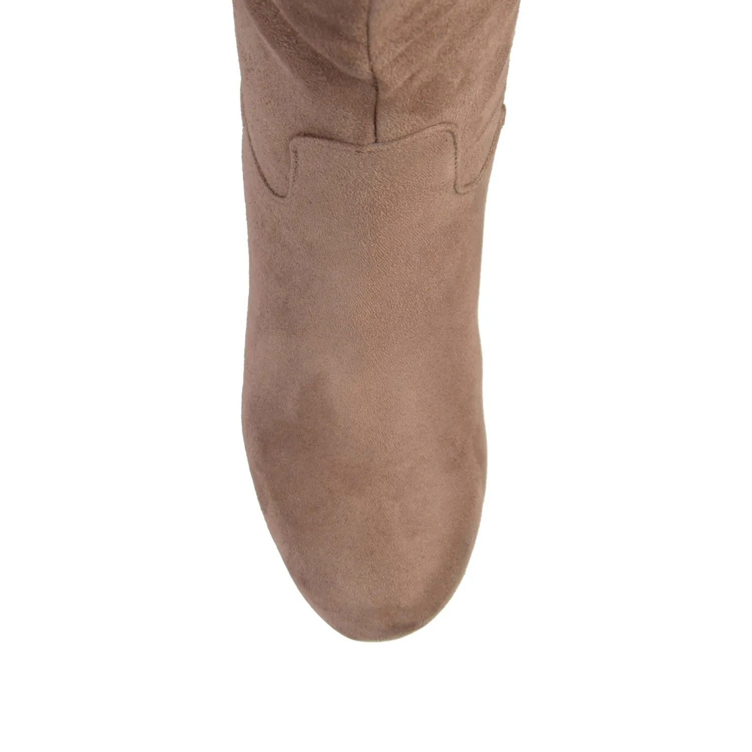 HAZE KNEE HIGH BOOTS IN FAUX SUEDE shine finish