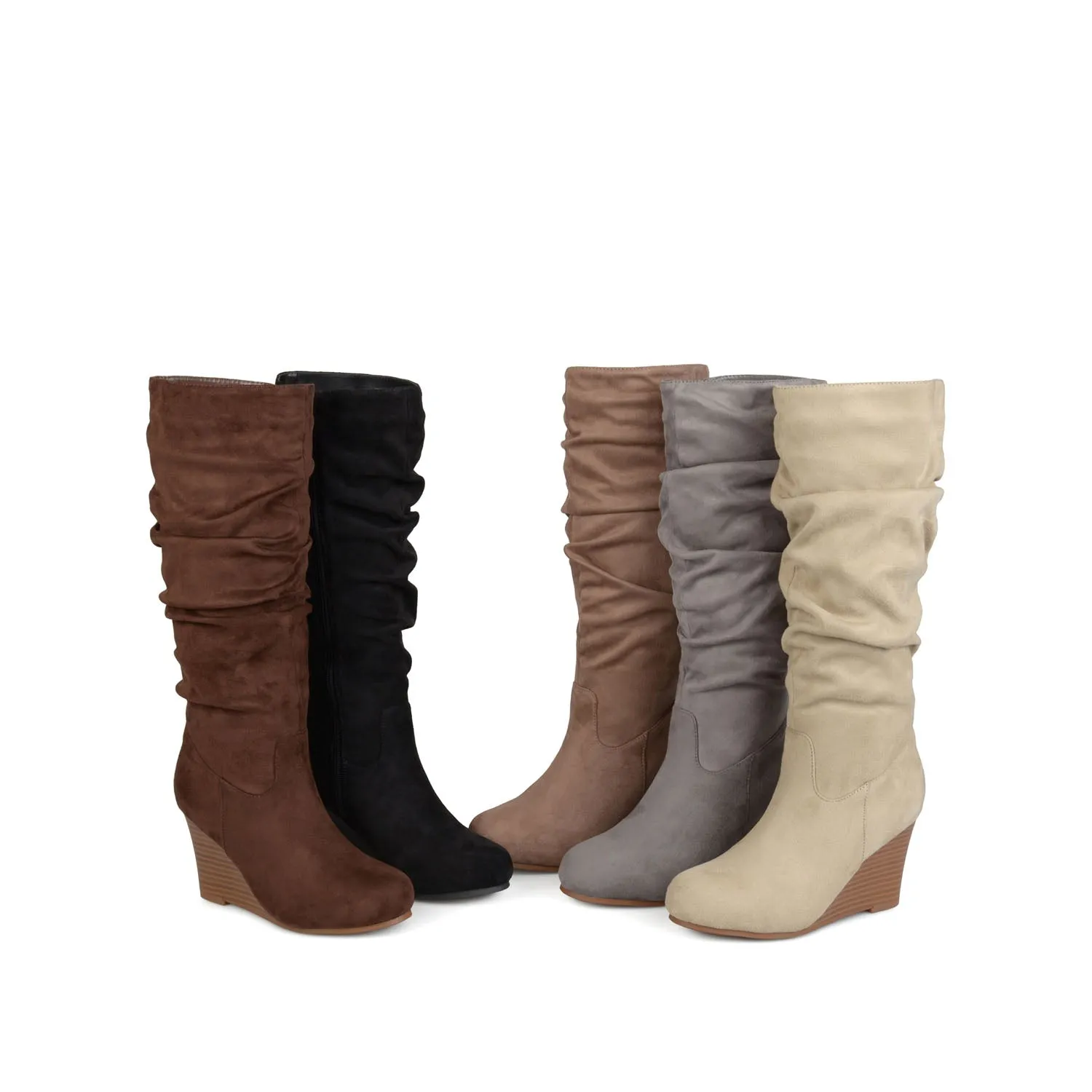 HAZE KNEE HIGH BOOTS IN FAUX SUEDE shine finish