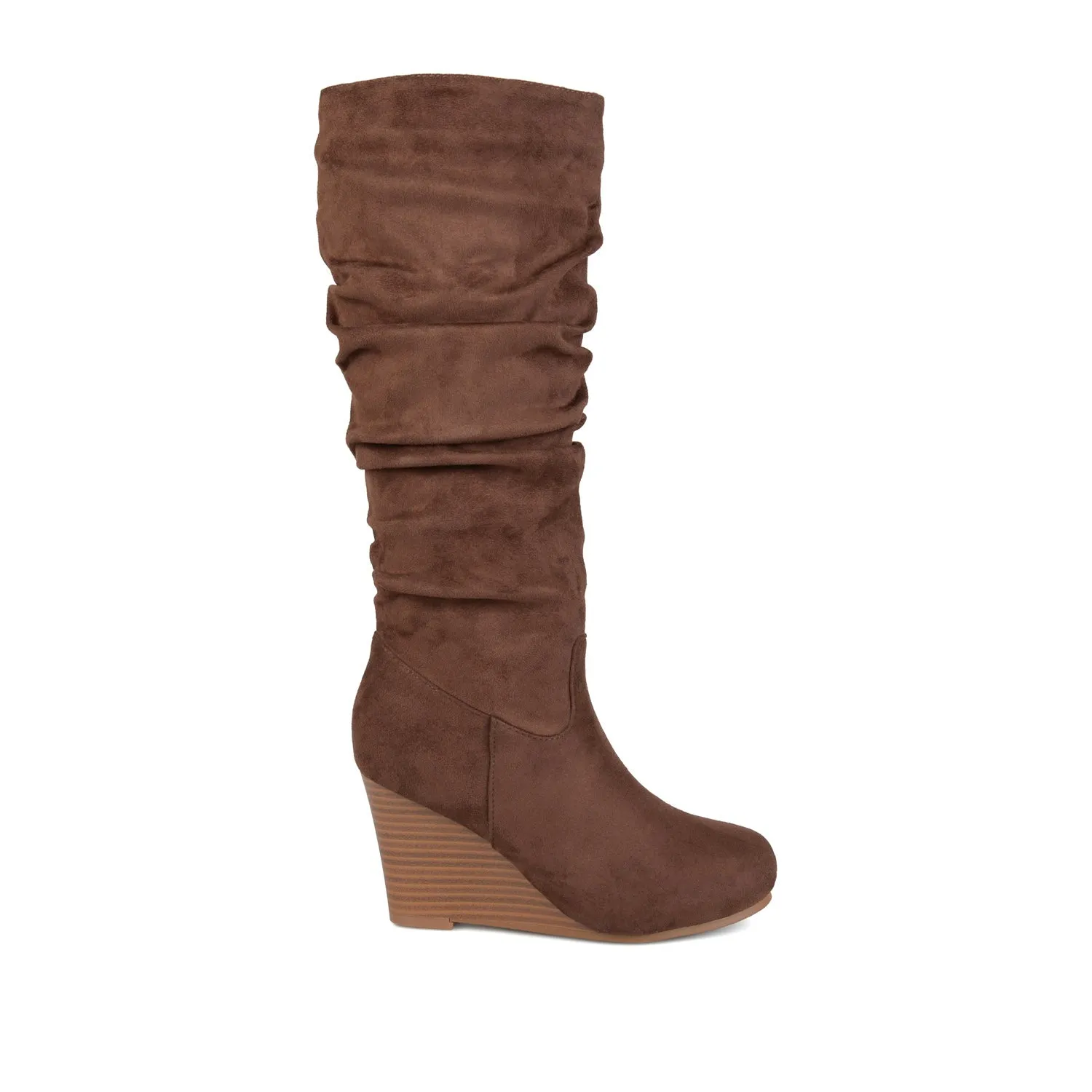 HAZE KNEE HIGH BOOTS IN FAUX SUEDE shine finish