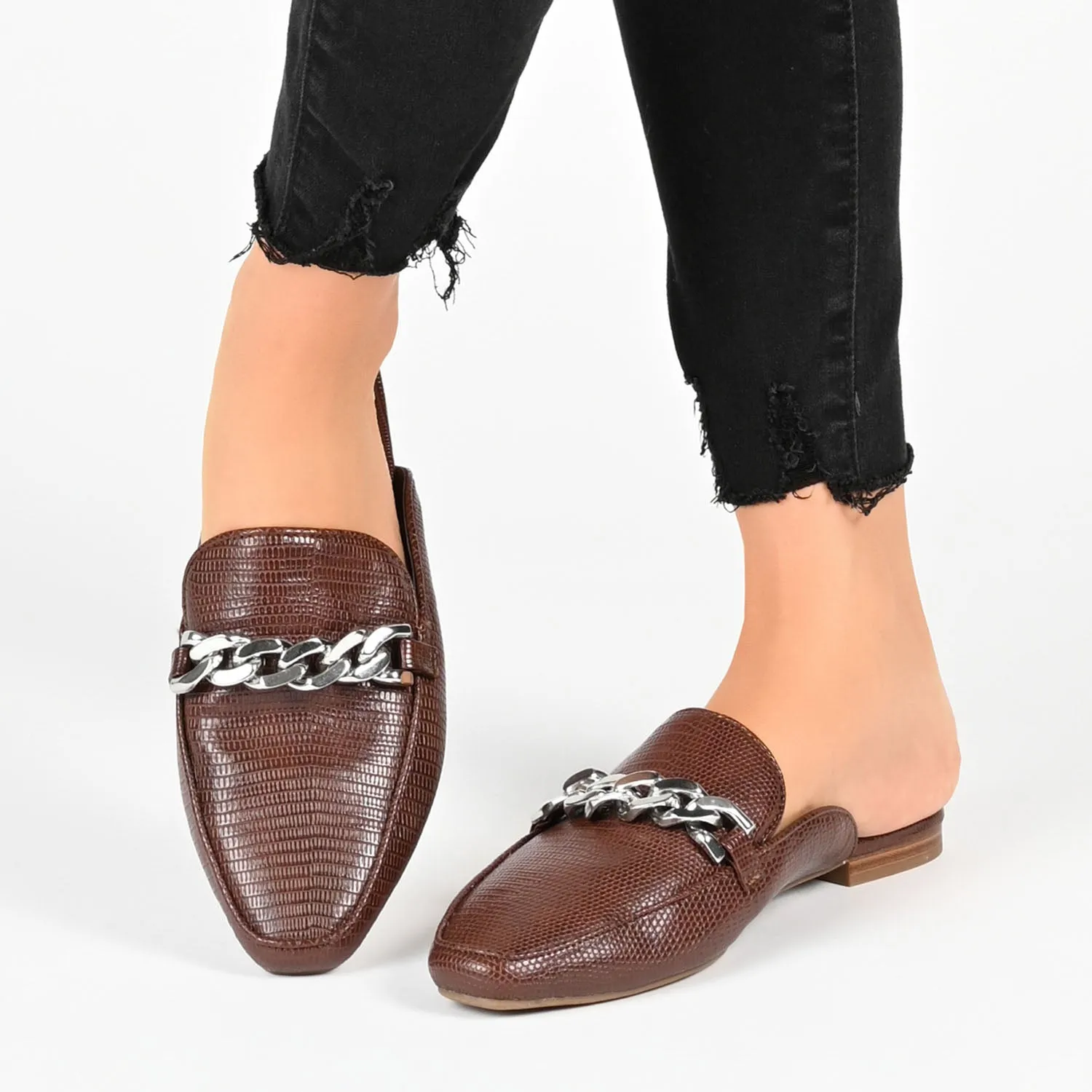 HAZINA MULED LOAFER FLATS IN LIZARD padded sole