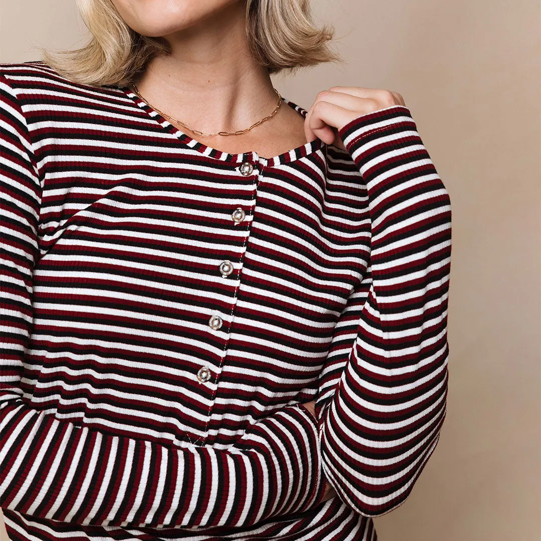Henley, Burgundy Stripe retro scene