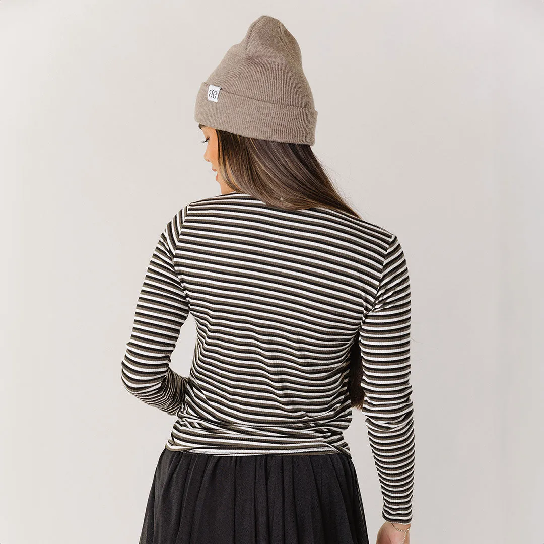 Henley, Olive Stripe interview fit