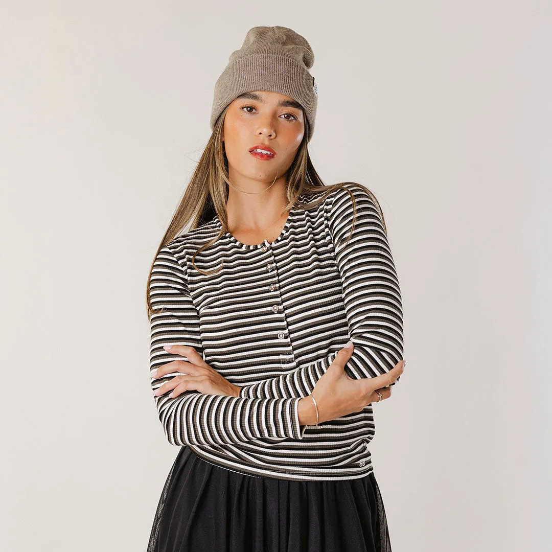 Henley, Olive Stripe interview fit