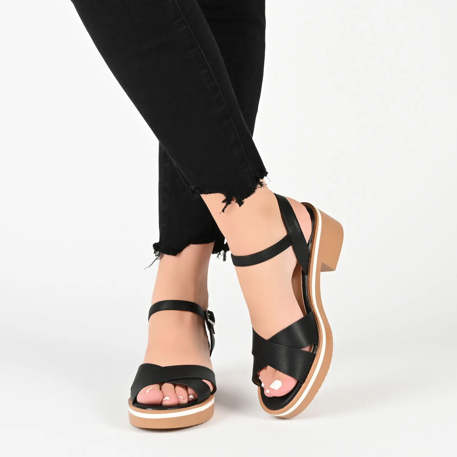 HILAREE HEELED SANDALS IN FAUX LEATHER arch hug